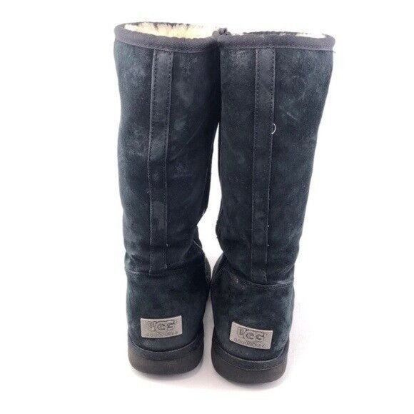 UGG Sumner Black Leather Sheepskin Winter Boots 9 - Picture 6 of 13